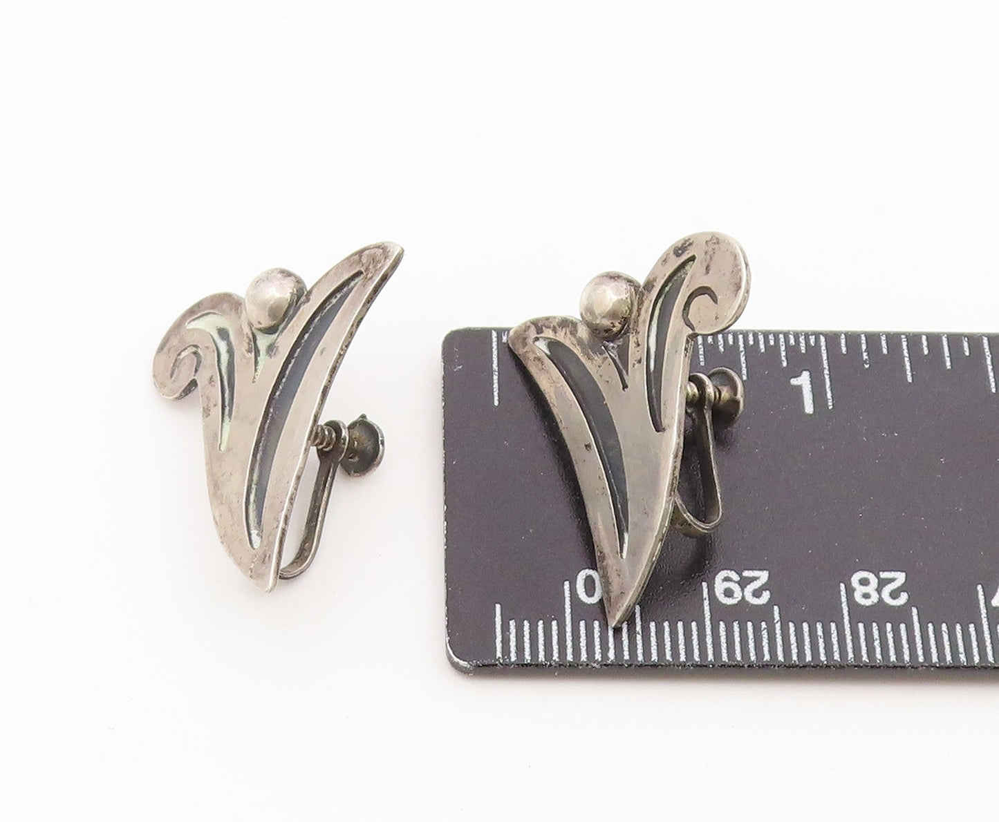 925 Sterling Silver Vintage Earrings TAXCO MEXICO Floral Leaf Screw Back EG14480