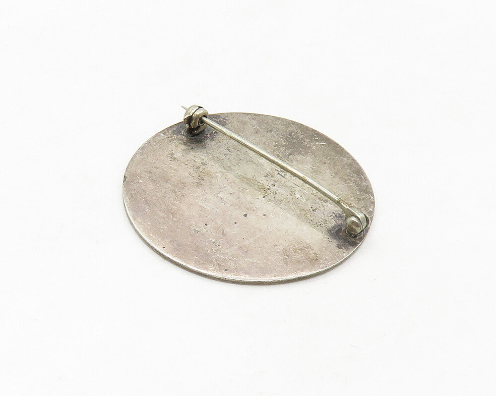 925 Sterling Silver  Vintage Etched Greek Letters Round Brooch Pin  BP6701