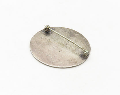 925 Sterling Silver  Vintage Etched Greek Letters Round Brooch Pin  BP6701