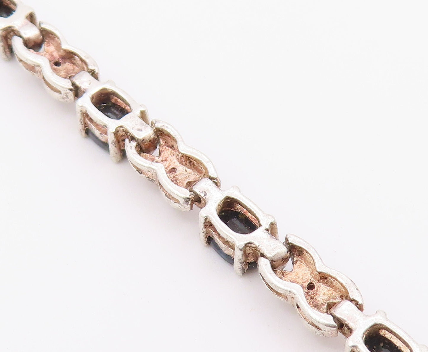 925 Sterling Silver  Vintage Sapphire XO Hugs & Kisses Chain Bracelet  BT8604