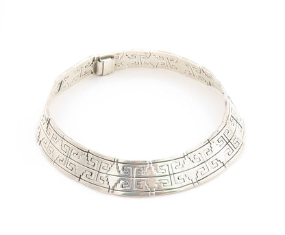 925 Sterling Silver Vintage Necklace MEXICO Geometric Link Choker HEAVY  NE4644