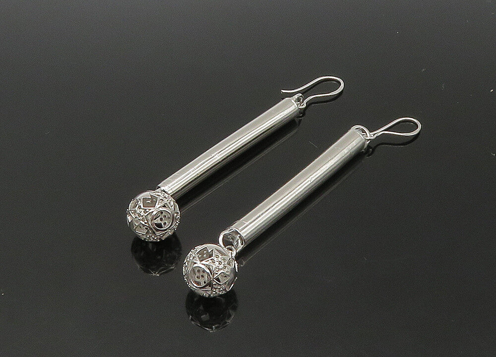 925 Sterling Silver  Vintage Shiny Star Sphere Tube Dangle Earrings  EG11038