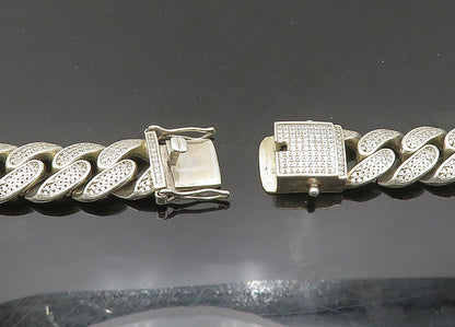 925 Sterling Silver  Vintage Shiny Cubic Zirconia Heavy Chain Necklace  NE3419