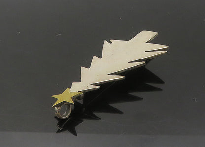 MEXICO 925 Silver  Vintage Two Tone Christmas Tree & Star Brooch Pin  BP8743