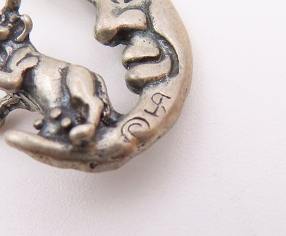 925 Sterling Silver  Vintage Petite Bull & Crescent Moon Face Pendant  PT18518