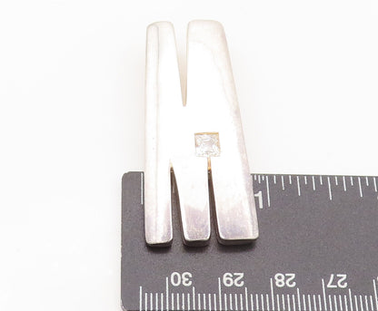 925 Sterling Silver  Vintage Solid Inlay CZ Heavy Carved M Pendant  PT22356