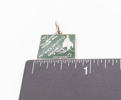 925 Sterling Silver Vintage Pendant Green Enameled Wyoming State Charm  PT24979
