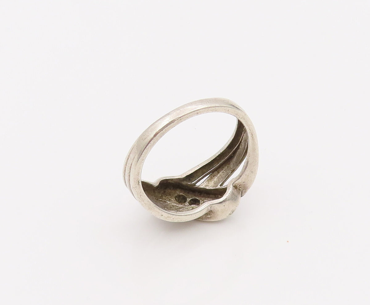 925 Sterling Silver  Vintage Swirly Highway Inlay Diamond Ring Sz 6.75 RG26669