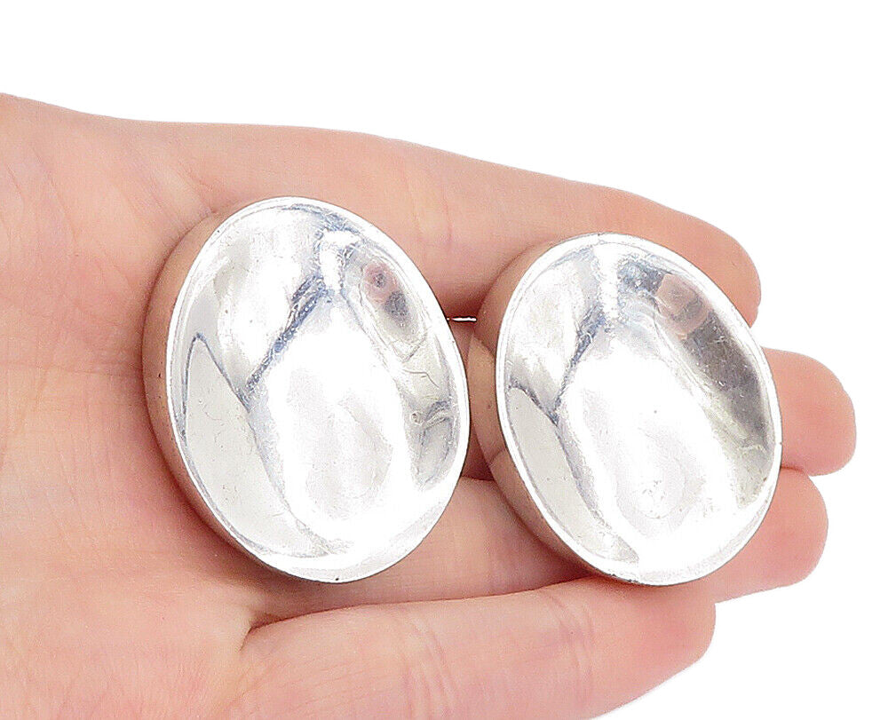 LOS BALLESTEROS MEXICO 925 Silver  Vintage Oval Non Pierce Earrings  EG2602