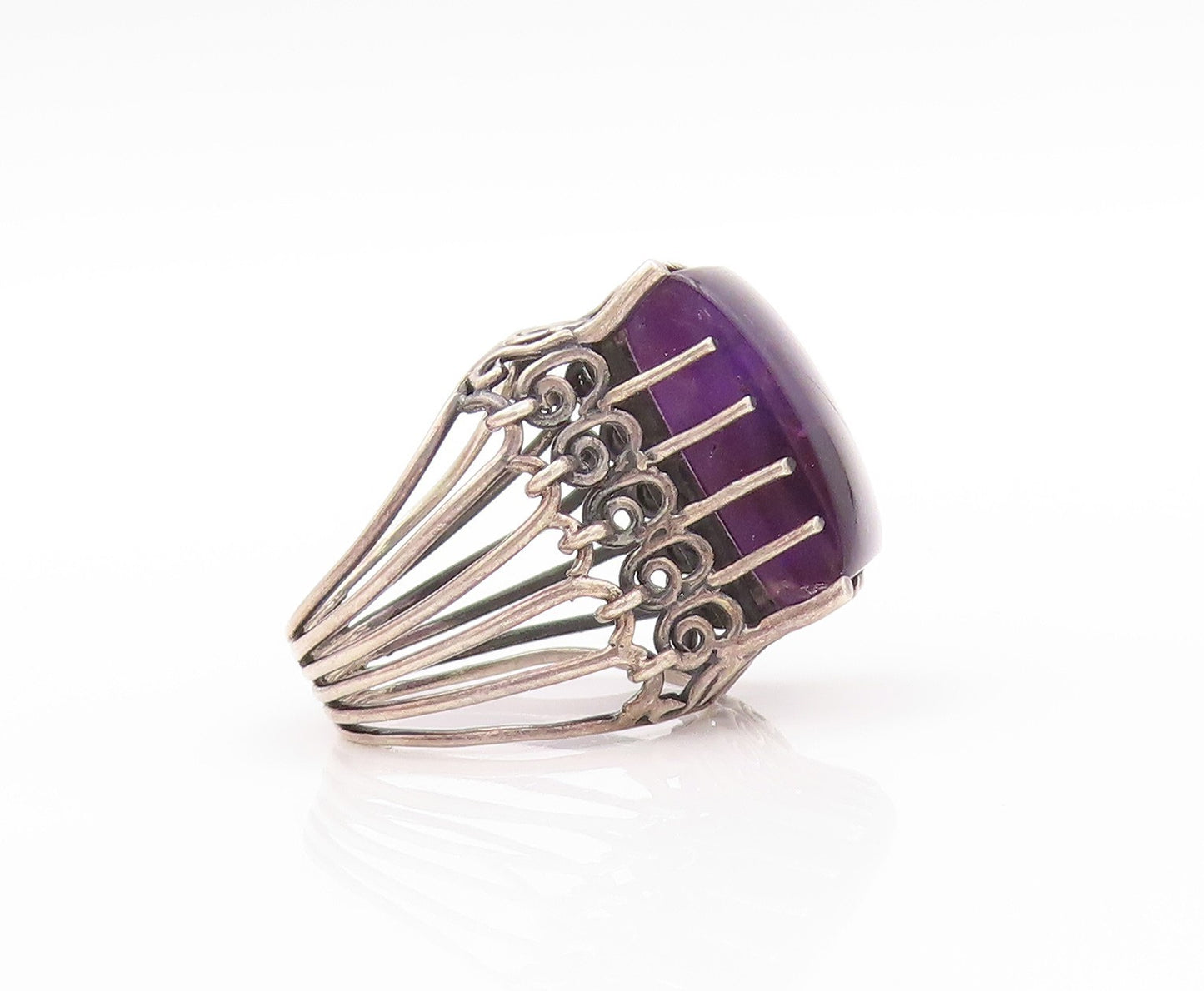 925 Sterling Silver Vintage Ring Wire Work Band Cabochon Amethyst Sz 6.5 RG32577