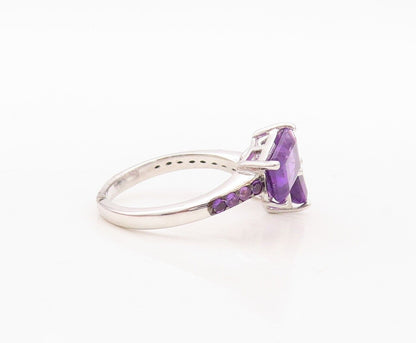925 Sterling Silver Vintage Ring Rectangle Cut Amethyst Bypass  Sz 7.5  RG30051