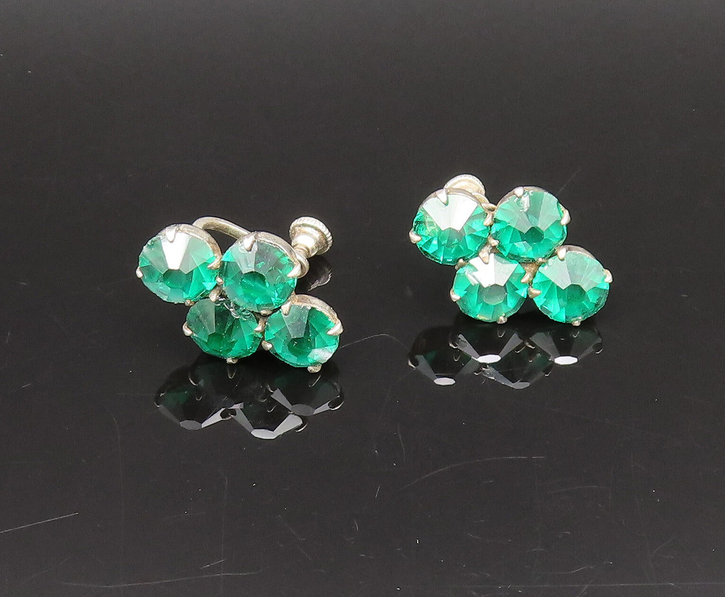 925 Silver  Vintage Fancy Green Topaz Cross Screw Back Earrings  EG12279