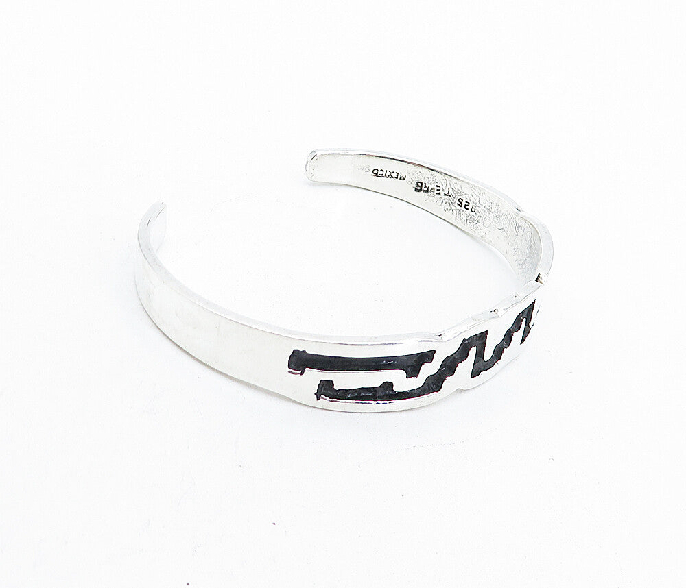 MEXICO 925 Sterling Silver  Vintage Shiny Enamel Pattern Cuff Bracelet  BT1597