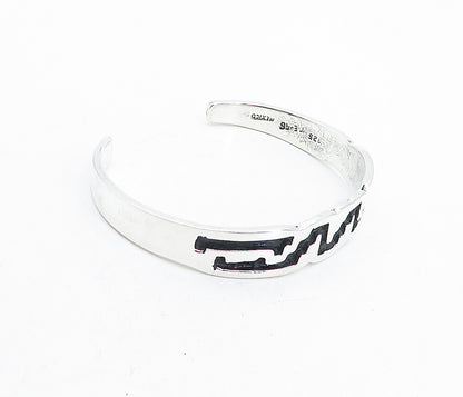 MEXICO 925 Sterling Silver  Vintage Shiny Enamel Pattern Cuff Bracelet  BT1597