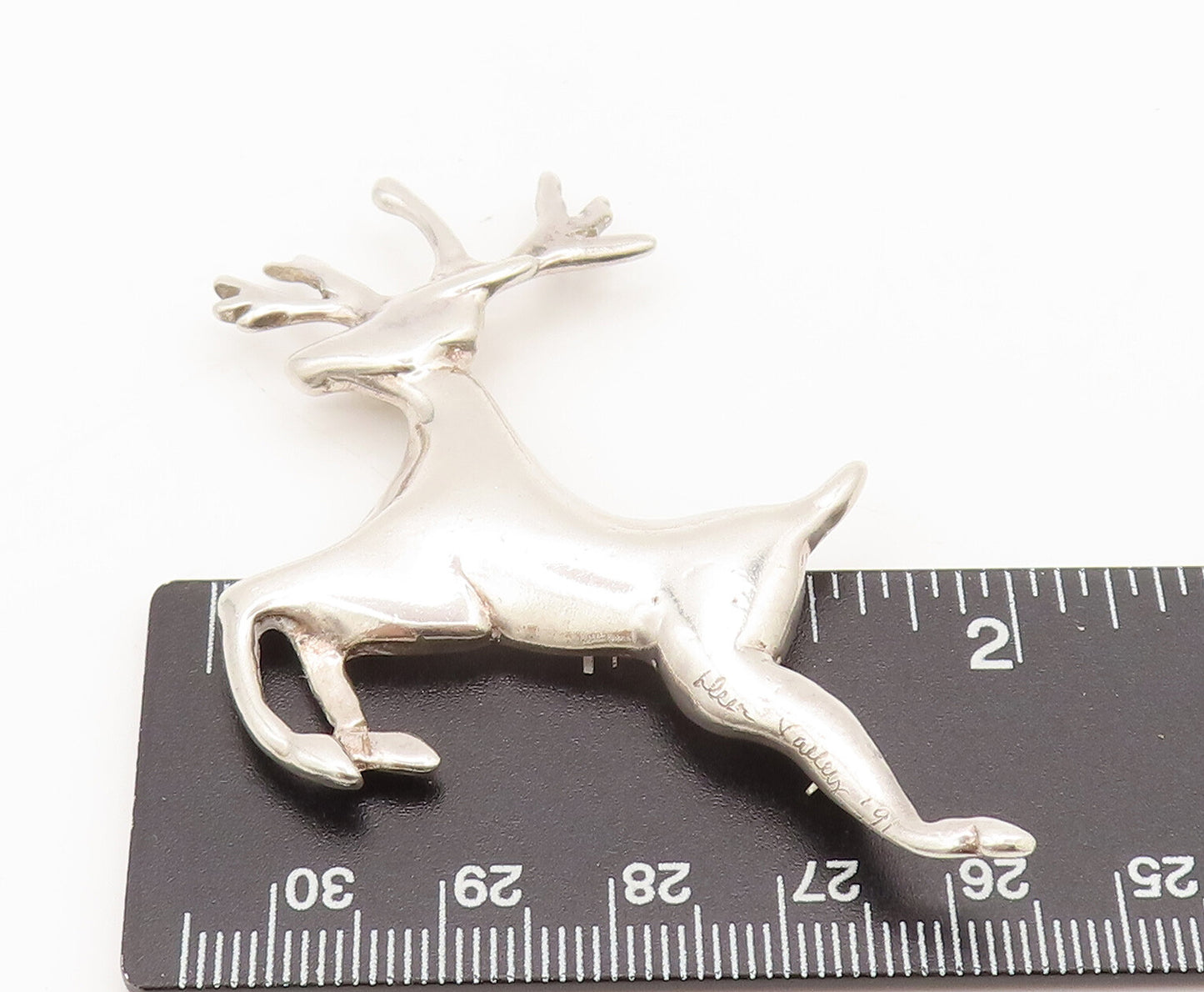 925 Sterling Silver  Vintage Designer Carved Running Deer Brooch Pin  BP10339