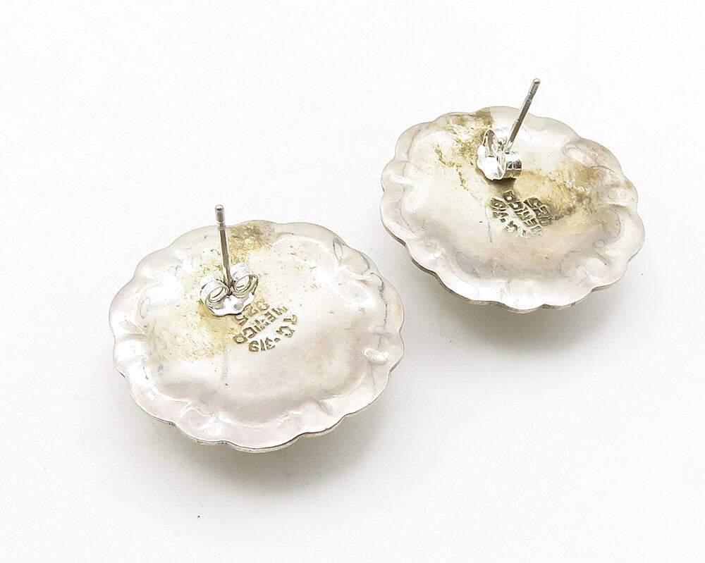 MEXICO 925 Sterling Silver  Vintage Two Tone Floral Dome Drop Earrings  EG5853