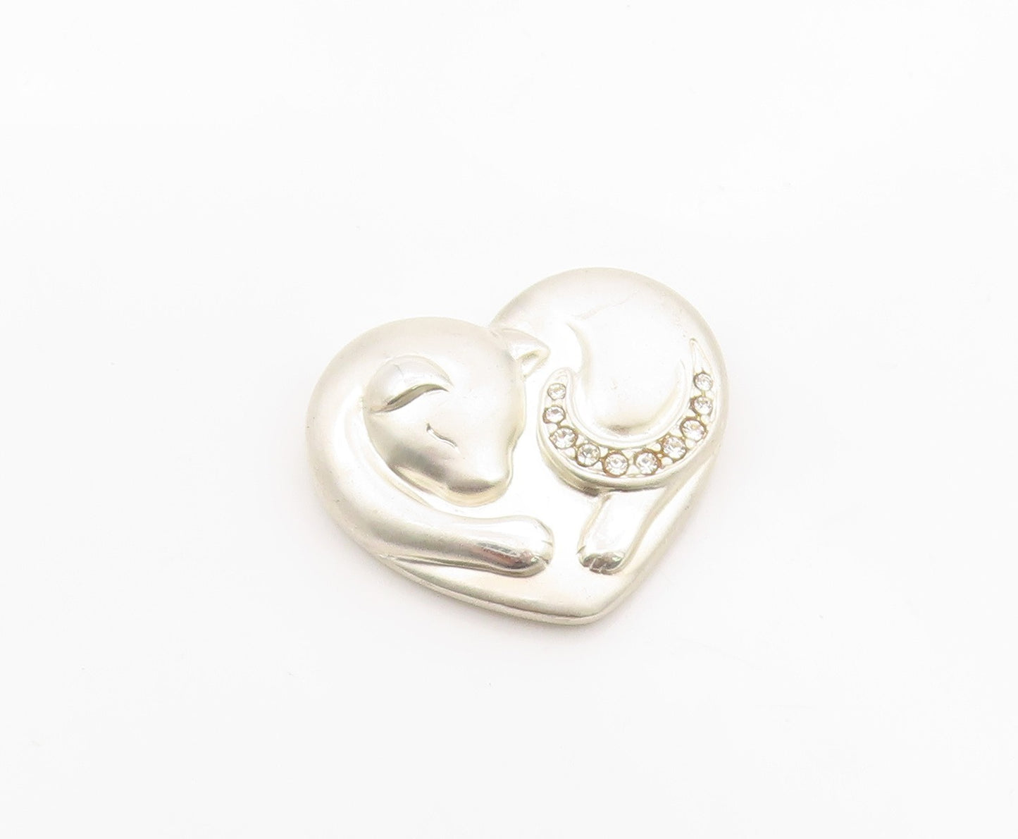 925 Sterling Silver Vintage Pendant LENOX Topaz Sleeping Cat Love Heart  PT26316