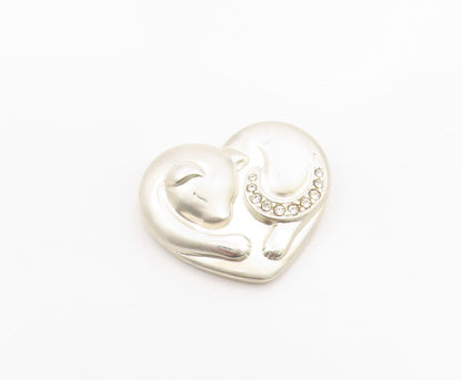 925 Sterling Silver Vintage Pendant LENOX Topaz Sleeping Cat Love Heart  PT26316