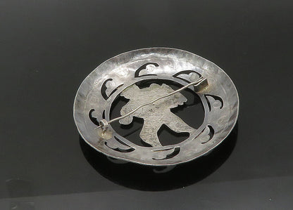 925 Sterling Silver  Vintage Shiny Chiseled Walking Man Brooch Pin  BP8453