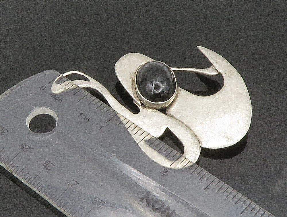 925 Sterling Silver  Vintage Black Onyx Modernist Abstract Brooch Pin  BP9500