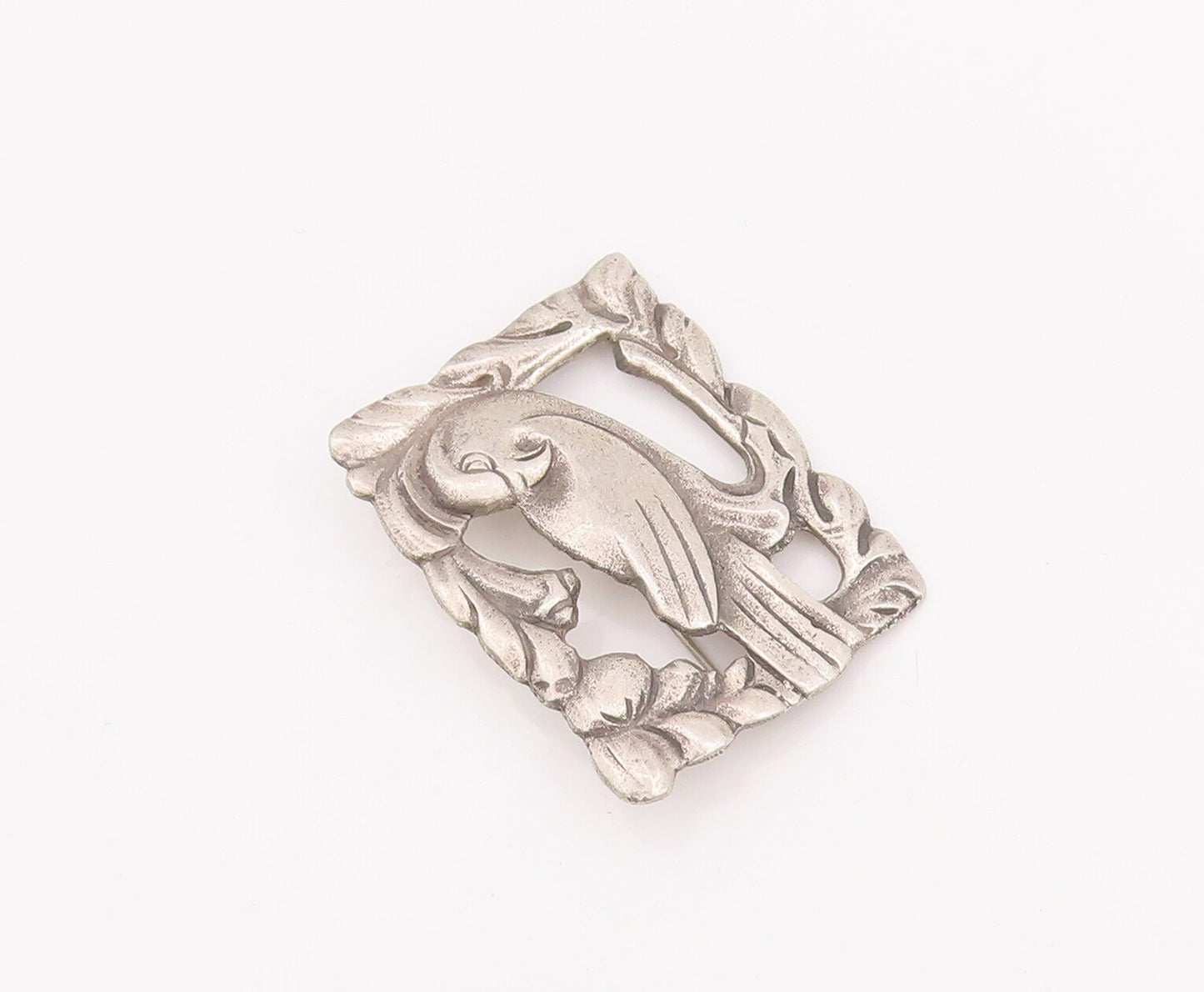 925 Sterling Silver Vintage Brooch Pin Antique Floral Frame With Bird  BP11032