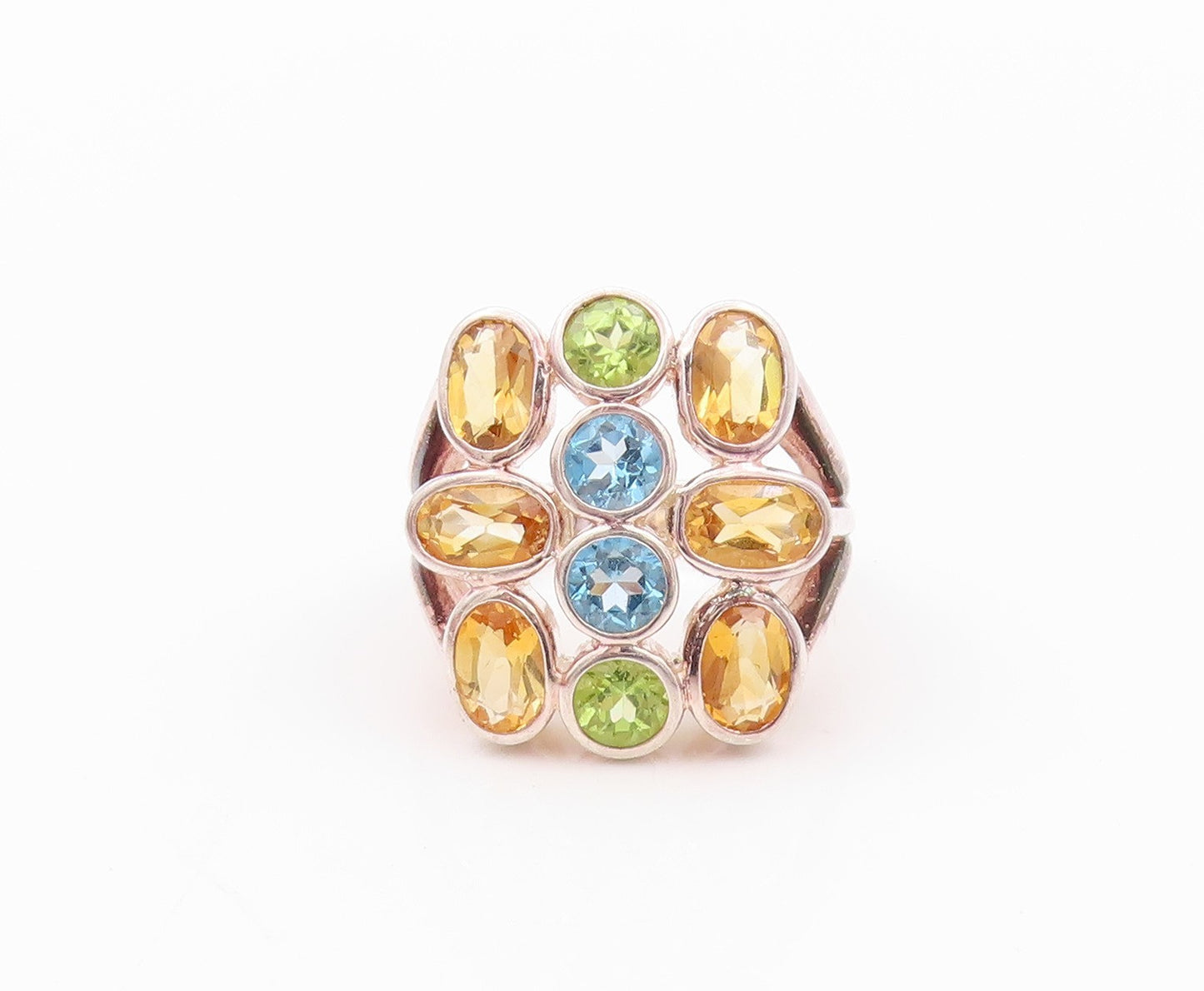 925 Sterling Silver Vintage Ring Citrine Peridot Blue Topaz  Sz 5  RG32257