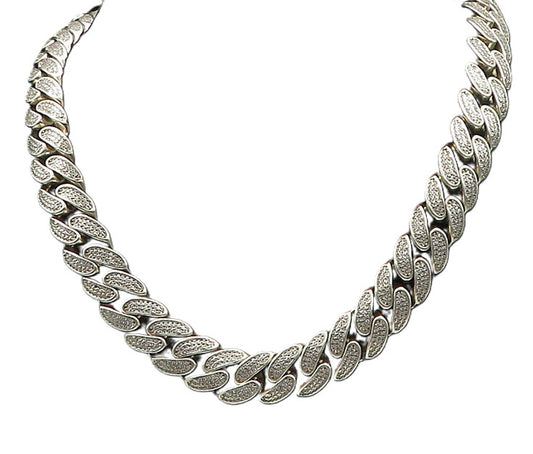 925 Sterling Silver  Vintage Shiny Cubic Zirconia Heavy Chain Necklace  NE3419