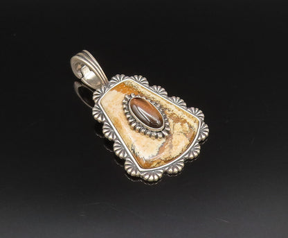 CAROLYN POLLACK 925 Silver  Vintage Tiger's Eye & Jasper Drop Pendant  PT21674