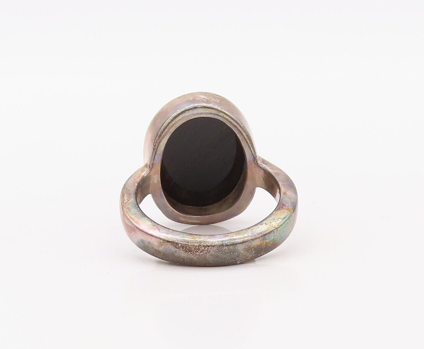 925 Sterling Silver Vintage Ring Solid Oval Cabochon Onyx  Sz 6  RG30276