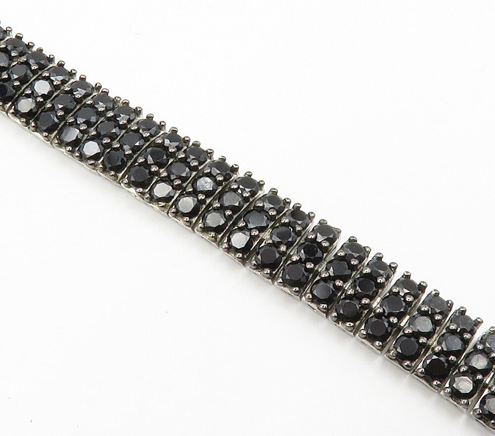 925 Sterling Silver  Shiny Black Hematite Hinge Chain Bracelet  BT5990