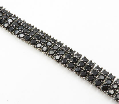 925 Sterling Silver  Shiny Black Hematite Hinge Chain Bracelet  BT5990