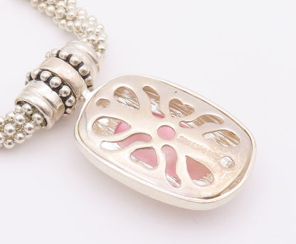925 Sterling Silver Vintage Necklace ESPO SIG Beaded Chain Pink Gemstone  NE4235