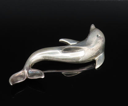 MEXICO 925 Silver  Vintage Carved Dolphin Sea Animal Brooch Pin  BP10035