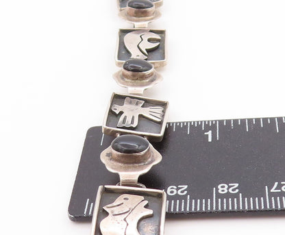 925 Sterling Silver Vintage Bracelet MEXICO Onyx Animals Motif Design  BT11364
