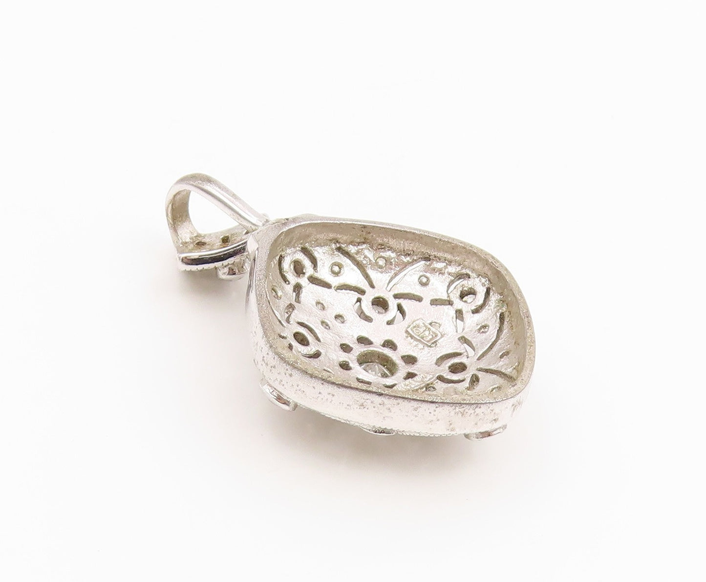 925 Sterling Silver Vintage Pendant CZ Classic Openwork Geometric Charm  PT25986
