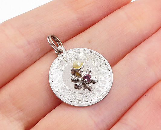 925 Sterling Silver  Petite Pearl & Topaz Shiny Sweet Sixteen Pendant  PT3805