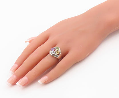 925 Sterling Silver Vintage Ring Multi Gemstone Floral Cluster  Sz 8  RG36392