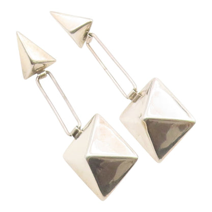 925 Sterling Silver Vintage Earrings 3D Geometric Pyramid Linear Drop  EG14422