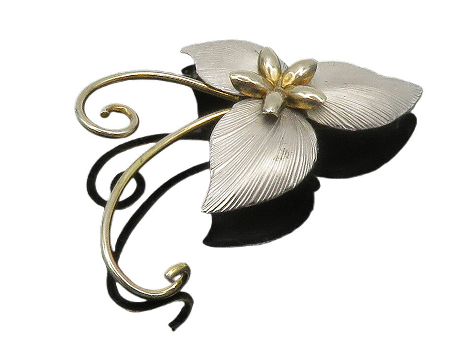 BOND BOYD 925 Sterling Silver  Vintage Shiny 2 Tone Flower Brooch Pin  BP5785