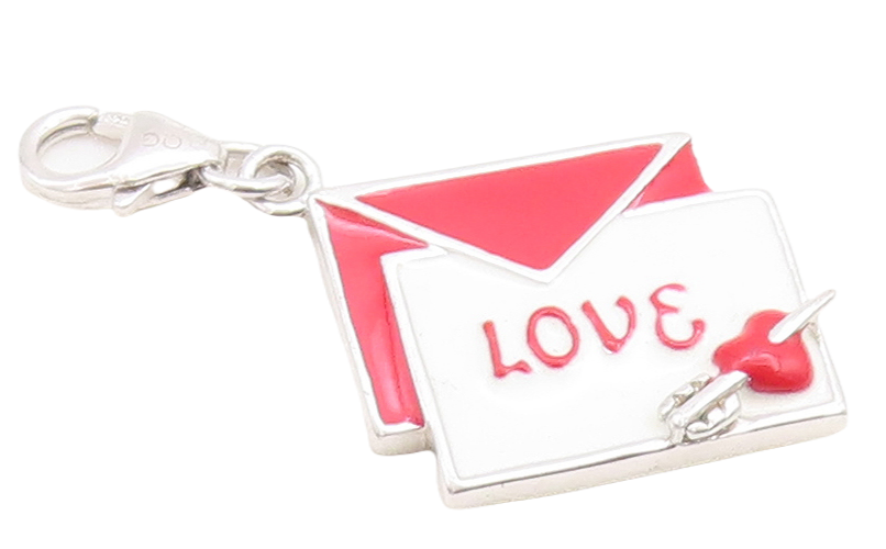 925 Sterling Silver Vintage Pendant 2 Tone Enameled Love Letter  PT23728
