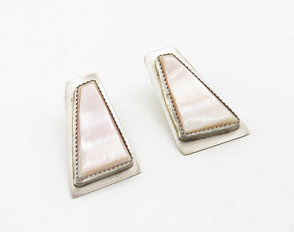 P. LEE NAVAJO 925 Silver  Vintage Pink Mother Of Pearl Drop Earrings  EG8310