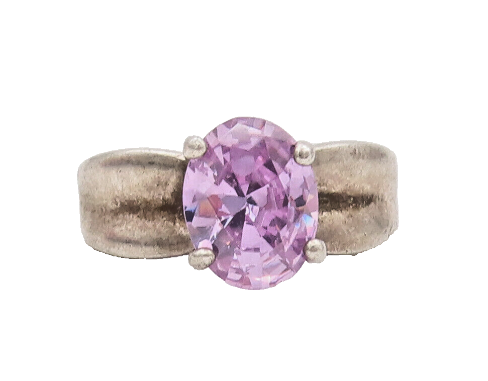 925 Sterling Silver Vintage Ring Carved Shank Round Cut Amethyst  Sz 5  RG28303