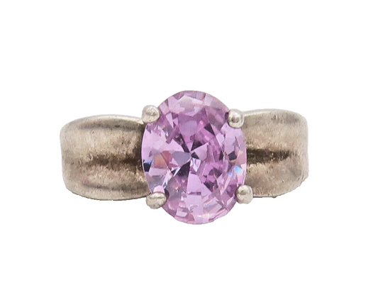 925 Sterling Silver Vintage Ring Carved Shank Round Cut Amethyst  Sz 5  RG28303