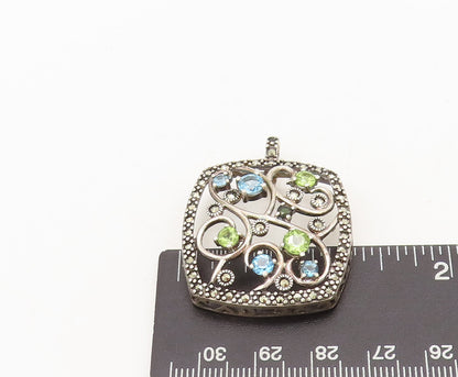 925 Sterling Silver Vintage Pendant Beaded Frame Topaz Peridot Swirls  PT22512