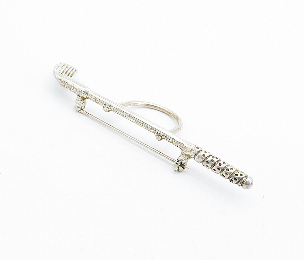 MEXICO 925 Sterling Silver  Vintage Etched Detail Golf Club Brooch Pin  BP1826
