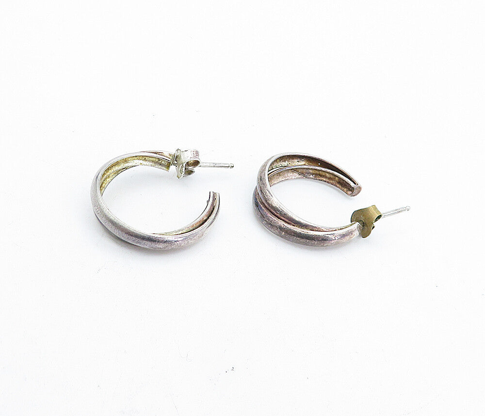 925 Sterling Silver  Vintage Petite Dark Tone Double Hoop Earrings  EG2650