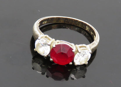 925 Silver  Vintage Pink Topaz & Cubic Zirconia Band Ring Sz 10  RG20627