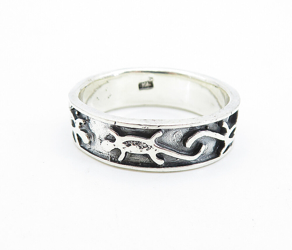 925 Sterling Silver  Vintage Shiny Lizard Patterned Band Ring Sz 11.5  RG7433