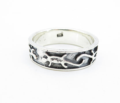 925 Sterling Silver  Vintage Shiny Lizard Patterned Band Ring Sz 11.5  RG7433