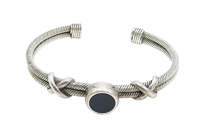 MEXICO 925 Sterling Silver  Vintage Black Onyx Twist Cuff Bracelet  BT1557
